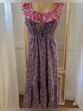 J.Crew Liberty Floral Cherry Printed Ruffle Tier Summer Dress Size S